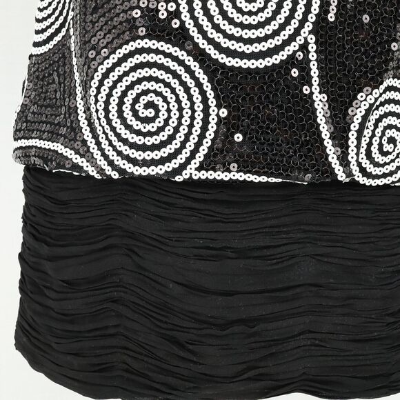 Cache Dress Womens 2 Black White Sequin Halter Fitted Short Ruched Hem Zip New - Picture 11 of 16